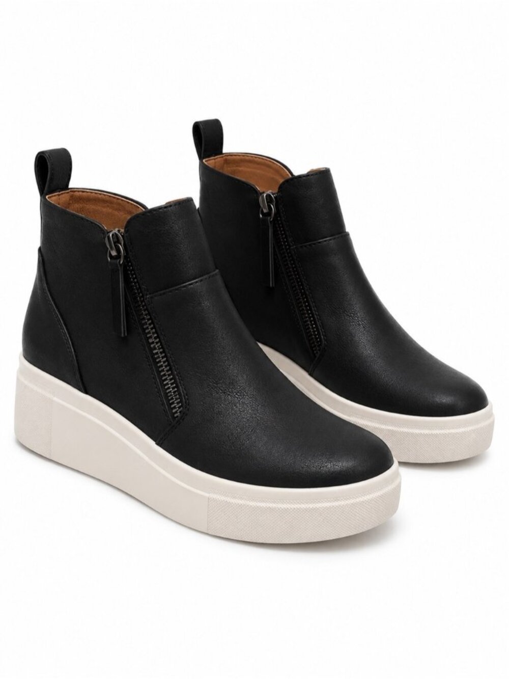 Yellow Box Womens 7.5 Black Ankle Boots Platform Sneaker Zip Malvena Wedge Shoes